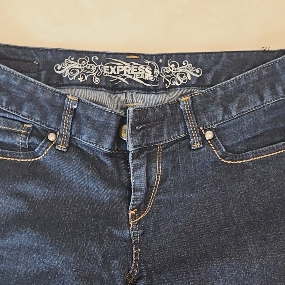 Express Low Rise Dark Blue Flare Women's Jeans